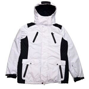 HSW‎ Ski Jacket Hooded Colorblock Quilted Winter Coat White Black Plus 4XL
